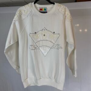 Vintage Marcy 'N Me by Patrick Lee Embellished Sweatshirt Unique White Womens M